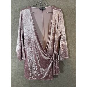 Inner Beauty Velvet Wrap Top Womens 2X Pink Crushed Velour Y2K Holiday Party
